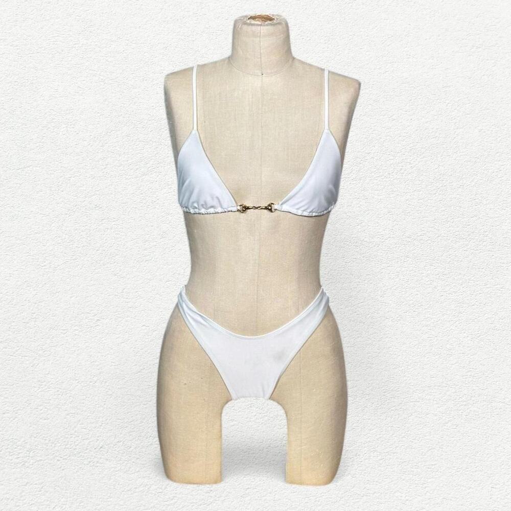Swim by Di Flemish Knot Bikini Top & Bottoms in White & Gold